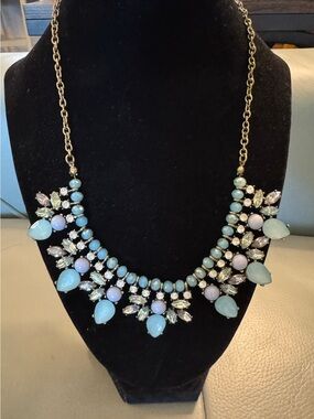 Iridescent Statement Teardrop Bib Crystal Rhinestone Necklace, Blue